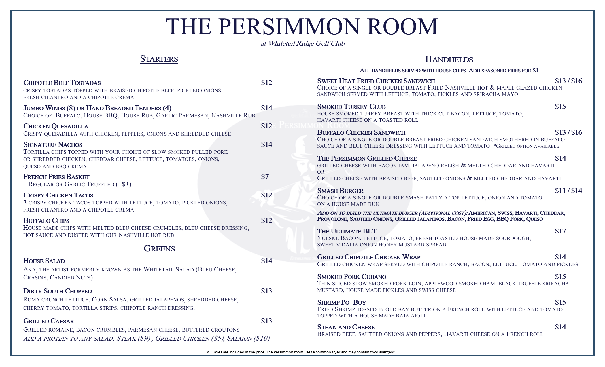 Persimmon Room Menu Spring 2022