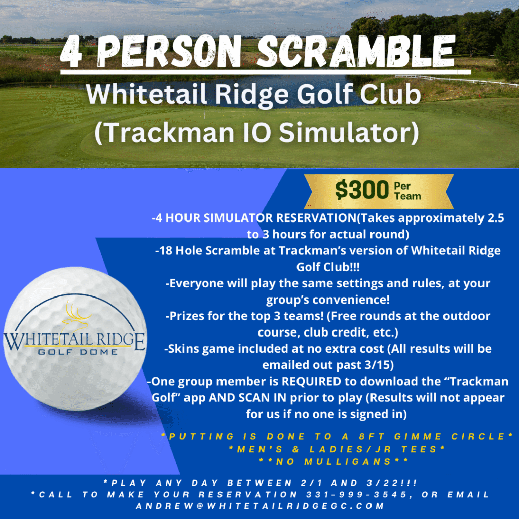 Infographic listing the details for the 4-person scramble